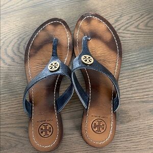 Tory Burch Cameron Blue Metallic Thong Sandals